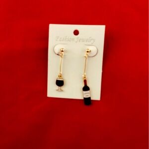 Gold and Black Wine Glass Earrings